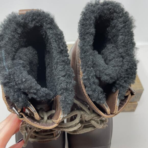 Hunter Lace Up Shearling Lined Duck Boots In Brown Size 9 - Picture 7 of 9
